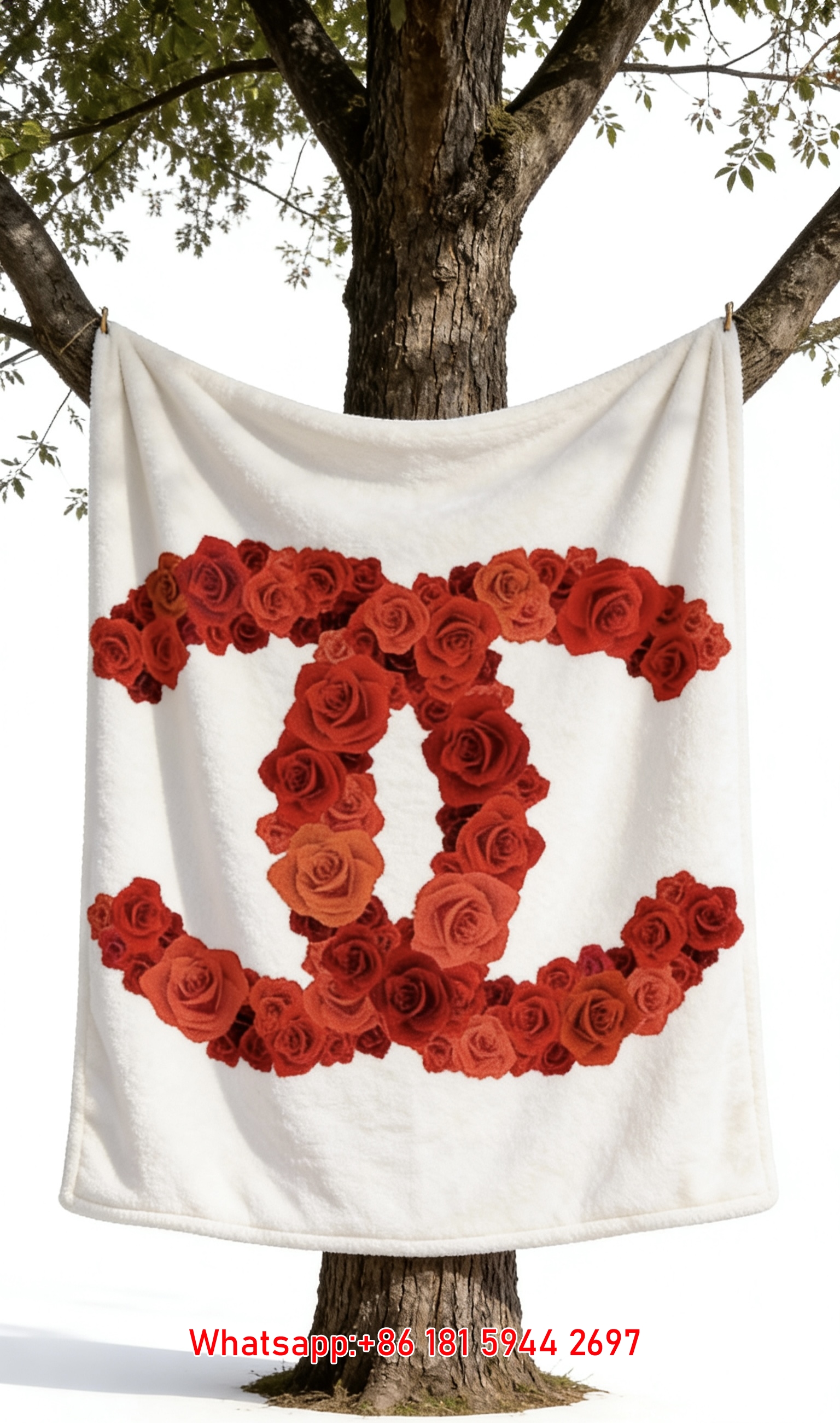 Chanel Red Rose CC Logo Flannel Sofa Throw Blanket IMG_6845